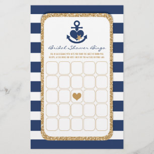Nautical Navy & Gold Bridal Shower Bingo Flyer