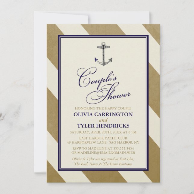 Nautical Navy & Gold Couple's Shower Invitation (Front)