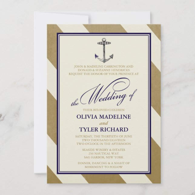 Nautical Navy & Gold Wedding Invitations (Front)