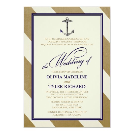 Nautical Navy & Gold Wedding Invitations