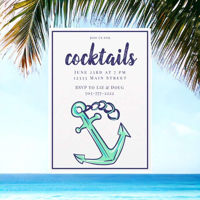 Nautical Navy Green Anchor Cocktail Party  Invitation (Creator Uploaded)
