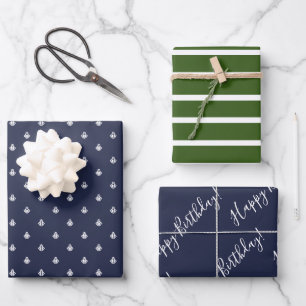 Nautical Navy & Green Birthday Wrapping  Wrapping Paper Sheet