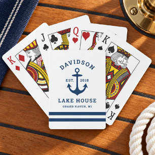 Nautical Navy Lake House Surname Monogram Playing Cards