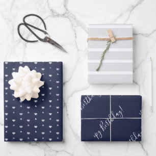 Nautical Navy & Light Grey Birthday Wrapping Paper Sheet