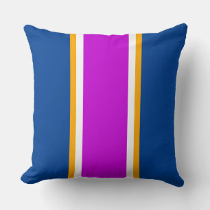 Nautical Navy Magenta White Yellow Racing Stripes Cushion