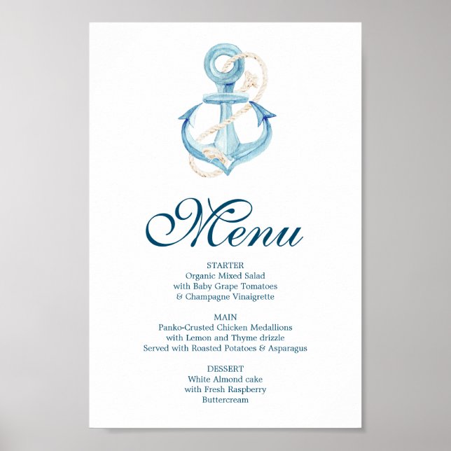 Nautical Navy Menu or Bar Menu Sign (Front)