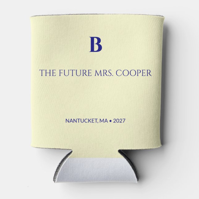 Nautical Navy Monogram Bridal Shower Can Cooler (Front)