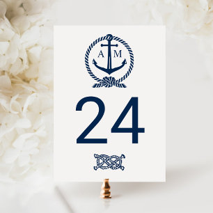 Nautical Navy Monogram Wedding Table Number Postcard