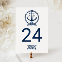Nautical Navy Monogram Wedding Table Number
