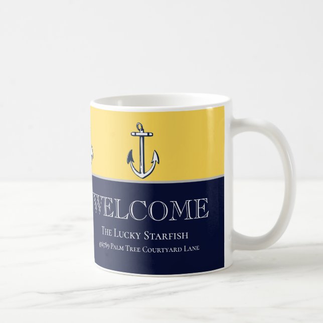 Nautical Navy Mustard Yellow Anchor beach house Coffee Mug (Right)