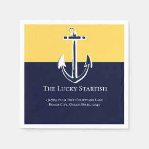 Nautical Navy Mustard Yellow Anchor beach house Napkin