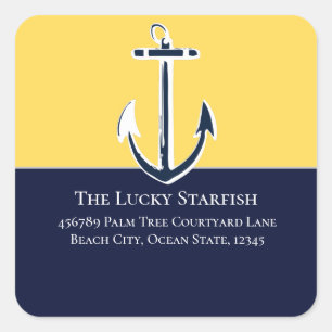 Nautical Navy Mustard Yellow Anchor beach house Square Sticker