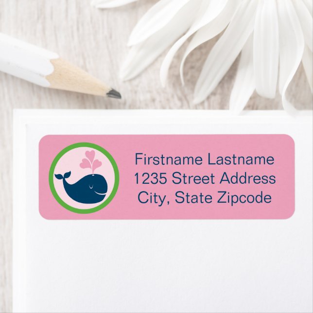 Nautical Navy Pink Whale Return Address Return Address Label (Insitu)