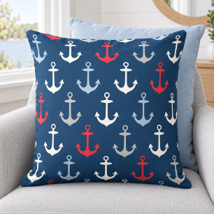 Nautical Navy Red Anchor Pattern Cushion