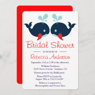 Nautical Navy Red Bridal Shower Whales Wedding Invitation
