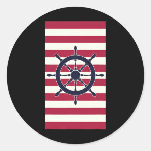 Nautical Navy Red Stripes Striped Wheel Classic Round Sticker