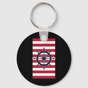 Nautical Navy Red Stripes Striped Wheel Key Ring