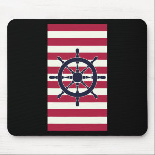 Nautical Navy Red Stripes Striped Wheel Mouse Pad
