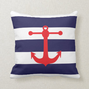 Nautical Navy & Red Throw Pillow