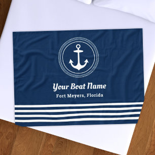 Nautical Navy Rope Anchor Custom Boat Fleece Blanket