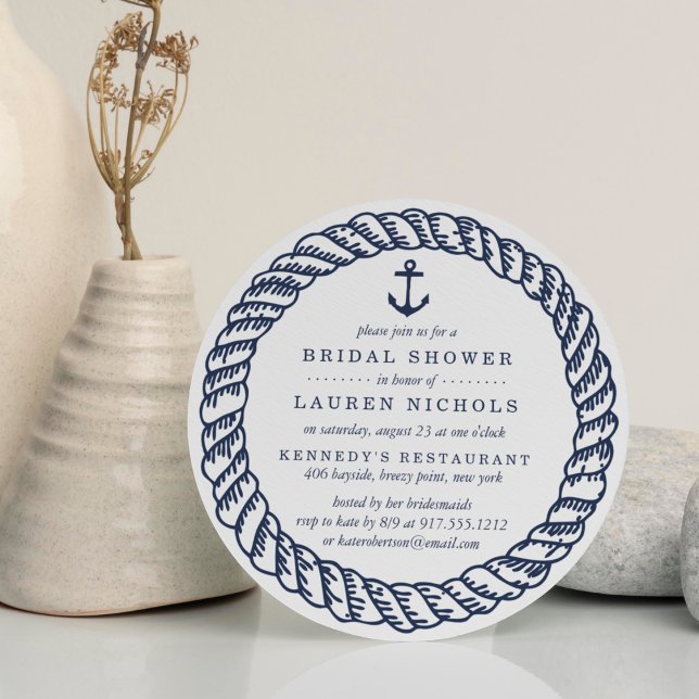 Nautical Navy Rope and Anchor Bridal Shower Invitation (Creator Uploaded)
