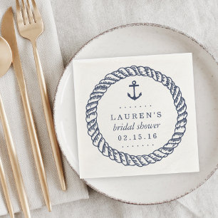 Nautical Navy Rope and Anchor Bridal Shower Napkin