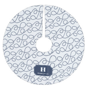 Nautical Navy Rope Monogram Brushed Polyester Tree Skirt
