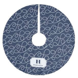 Nautical Navy Rope Monogram Brushed Polyester Tree Skirt