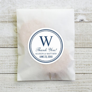 Nautical Navy Rope Monogram Wedding Classic Round Sticker