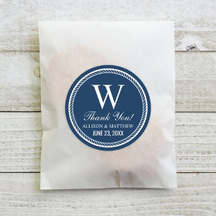 Nautical Navy Rope Wedding Monogram Thank You Classic Round Sticker