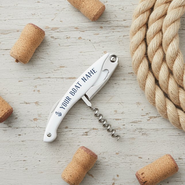 Nautical Navy Rustic Anchor Boat Name Corkscrew (Creator Uploaded)