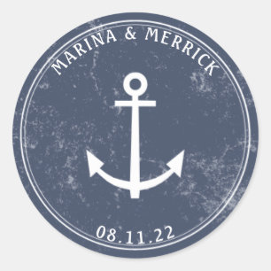 Nautical Navy Rustic Anchor  Classic Round Sticker