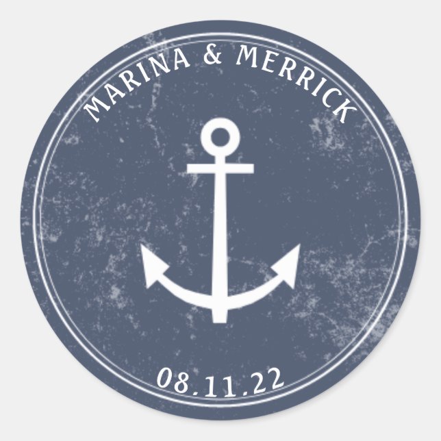 Nautical Navy Rustic Anchor  Classic Round Sticker (Front)