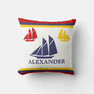 Nautical Navy sailboat blue yellow red white Cushion