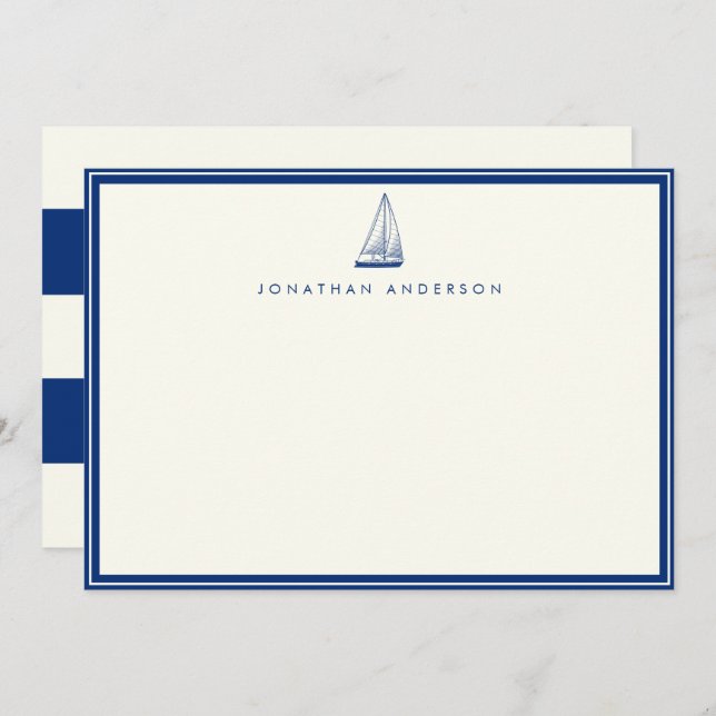 Nautical Navy Sailing Boat Custom Note Card (Front/Back)
