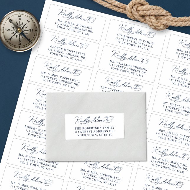 Nautical Navy Script Wedding Guest Address Labels (Creator Uploaded)