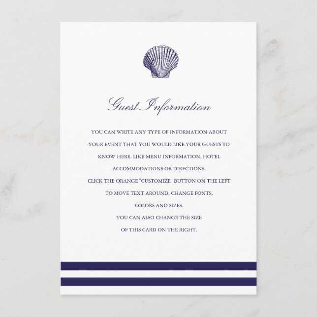 Nautical Navy Seashell Wedding Insert (Front)