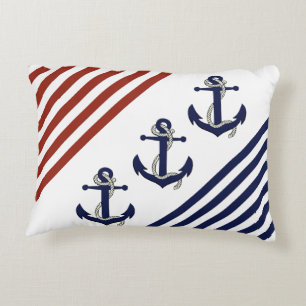 Nautical Navy Ship Anchor/knot/Red/Navy stripes Decorative Cushion