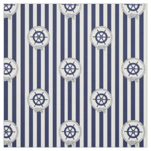 Nautical Navy ship wheel/blue and white stripe Fabric