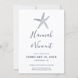 Nautical Navy Starfish Save the Date Card