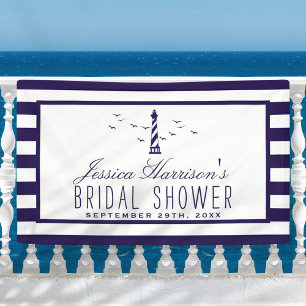 Nautical Navy Stripe Lighthouse Bridal Shower Banner