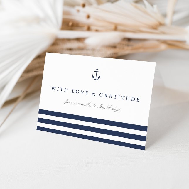 Nautical Navy Stripe Personalized Thank You Card (Creator Uploaded)