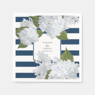 Nautical Navy Striped White Hydrangea Floral Napkin