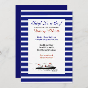 Nautical Navy Stripes Ahoy It's a Boy Baby Shower Invitation