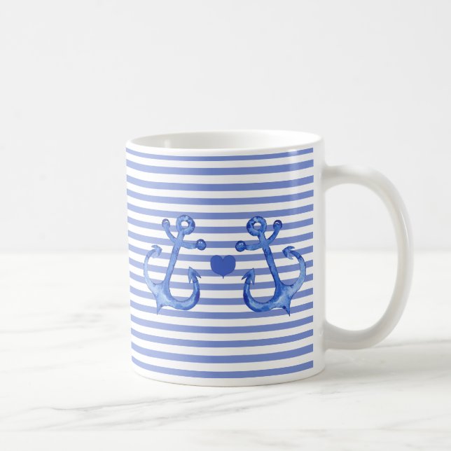 Nautical Navy Stripes Anchored in Love Coffee Mug (Right)