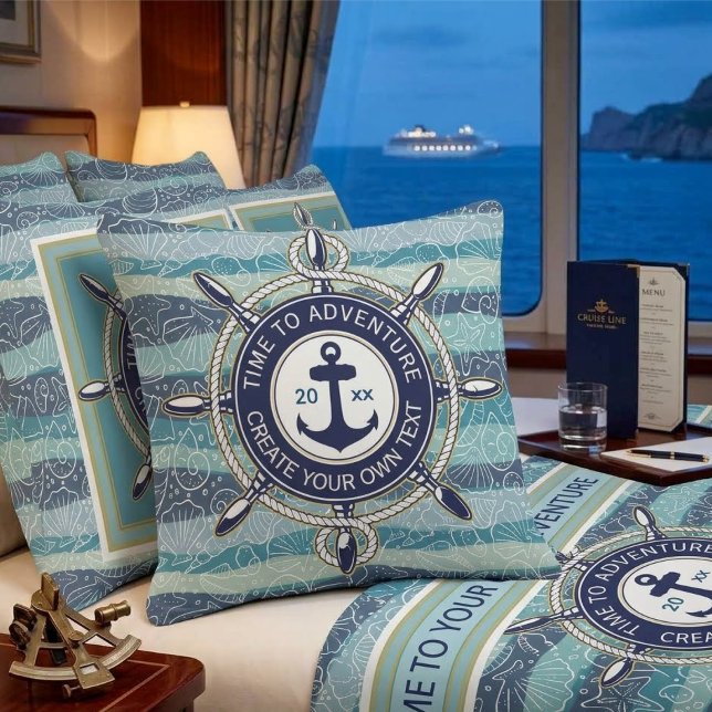 Nautical Navy & Teal Anchor Sea Shells Pattern Cushion (Creator Uploaded)