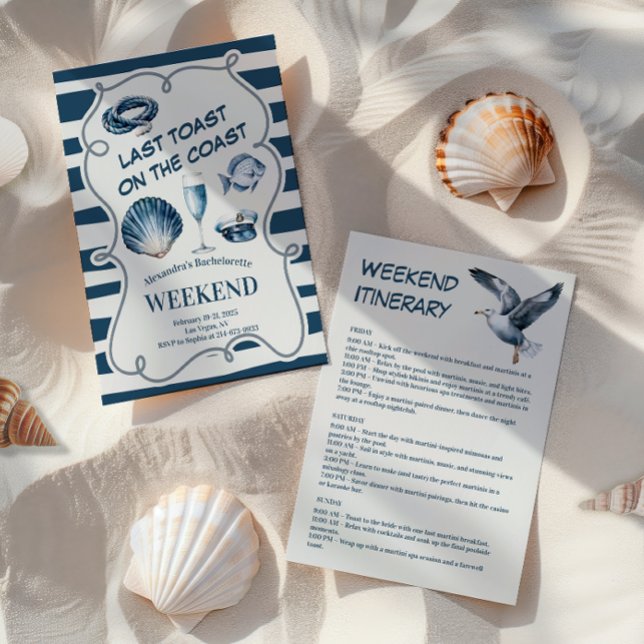 Nautical Navy Toast Coastal Bachelorette Weekend Invitation (Creator Uploaded)