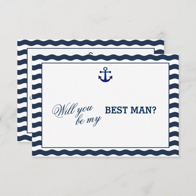 Nautical Navy Waves Anchor WILL YOU BE MY BEST MAN Invitation (Front/Back)