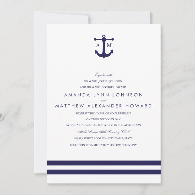Nautical Navy Wedding Invitation (Front)