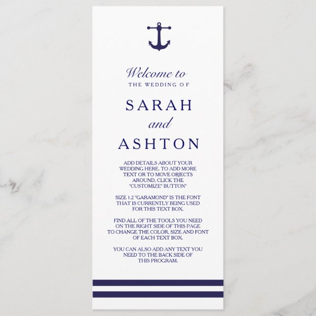 Nautical Navy Wedding Program (Front)